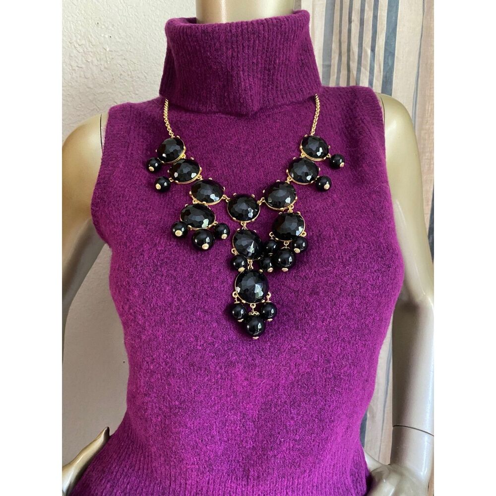 EUC J. Crew Statement Black Gold Beaded Chandelier Necklace
